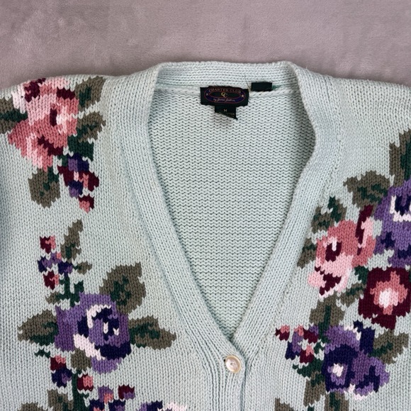 Vtg Hand Knit Charter Club Floral Cardigan Womens M Cottagecore Granny Sweater - Picture 8 of 11